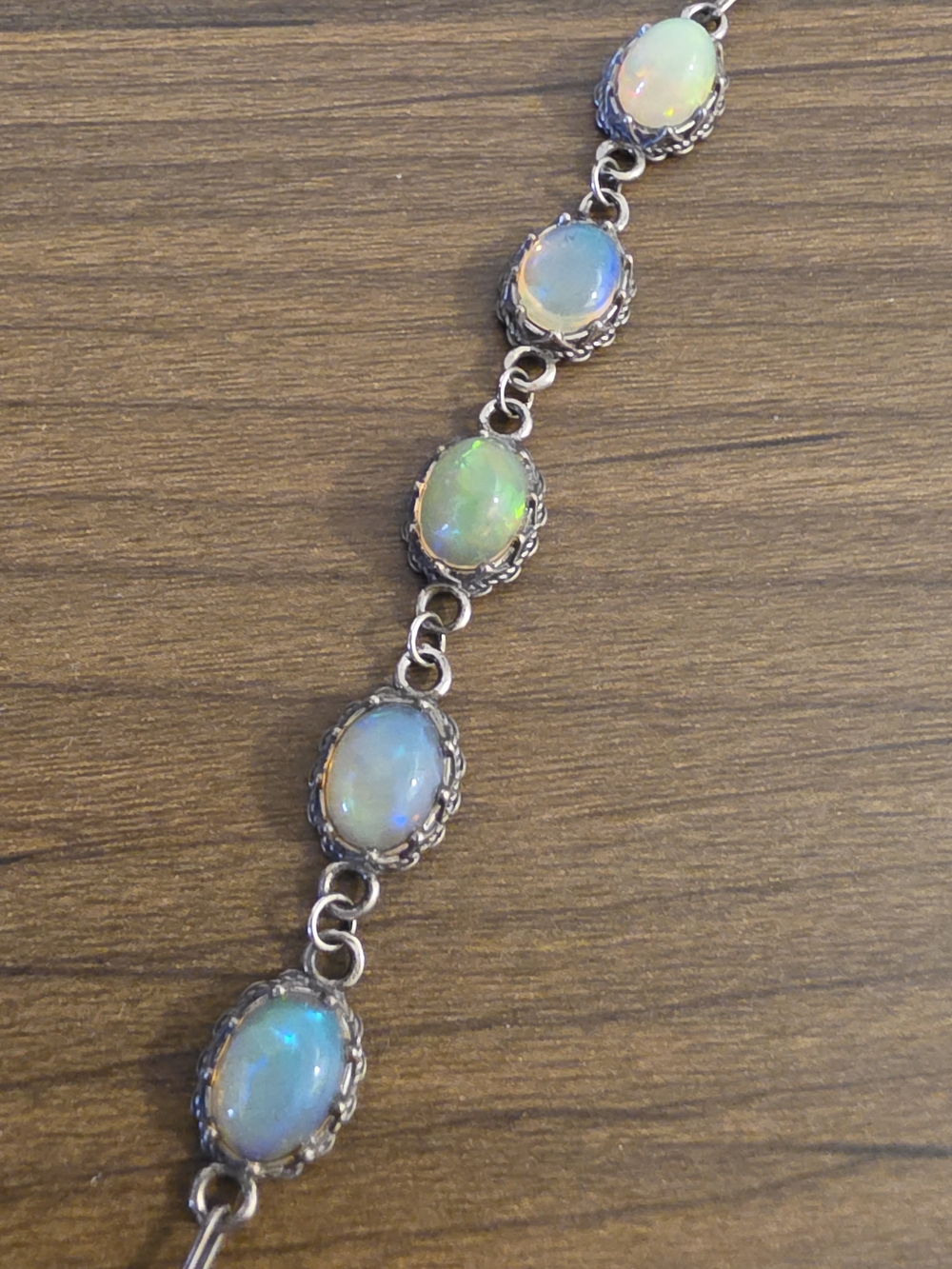 Opal Link Bracelet - Iridescent White Gemstone -